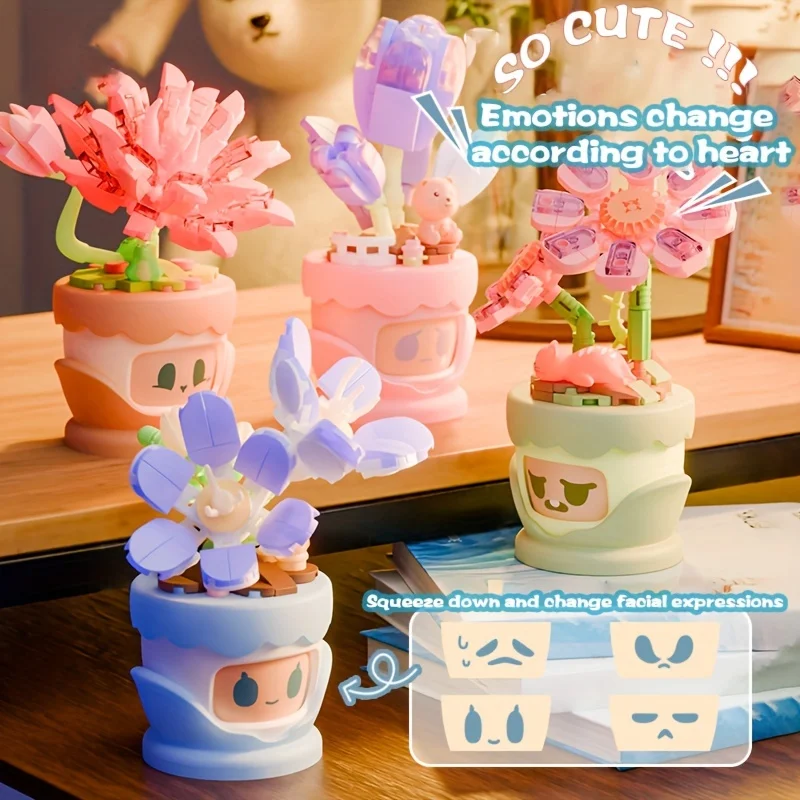 

Cute Succulent Potted Plants,Fun Cartoon Figure Changed Expressions, Assembled Building Blocks, Toy Model Gifts for Friends Kids