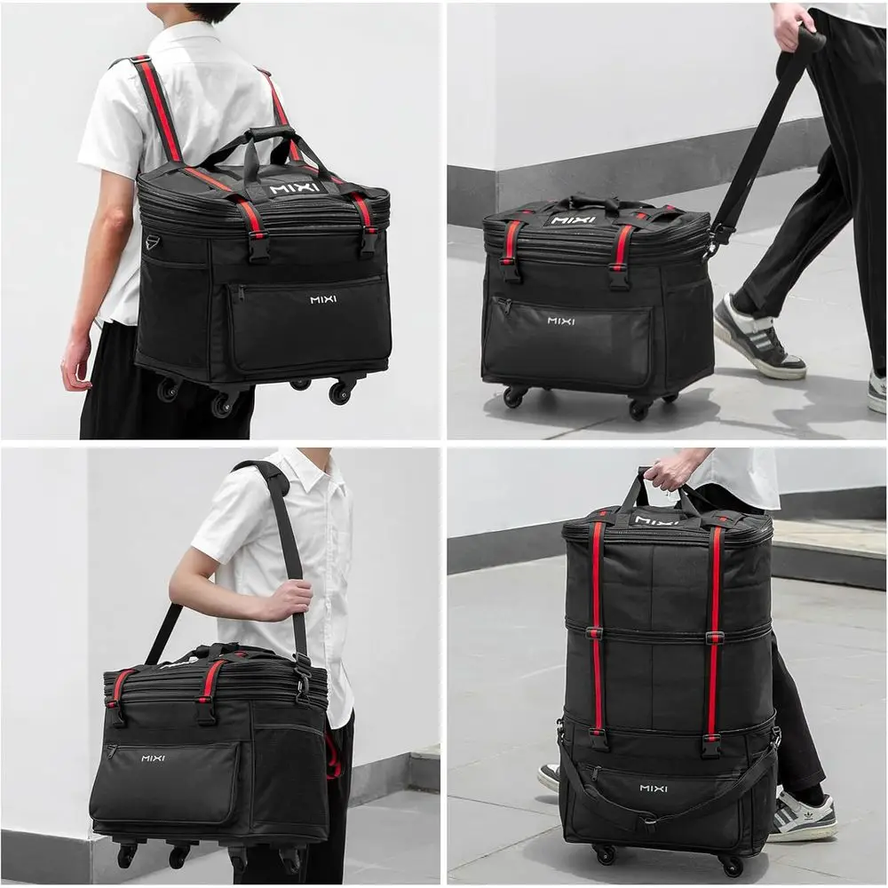 Bolsa de equipaje con ruedas expandible, bolsa de viaje plegable para hombres y mujeres, maleta de gran capacidad, color negro
