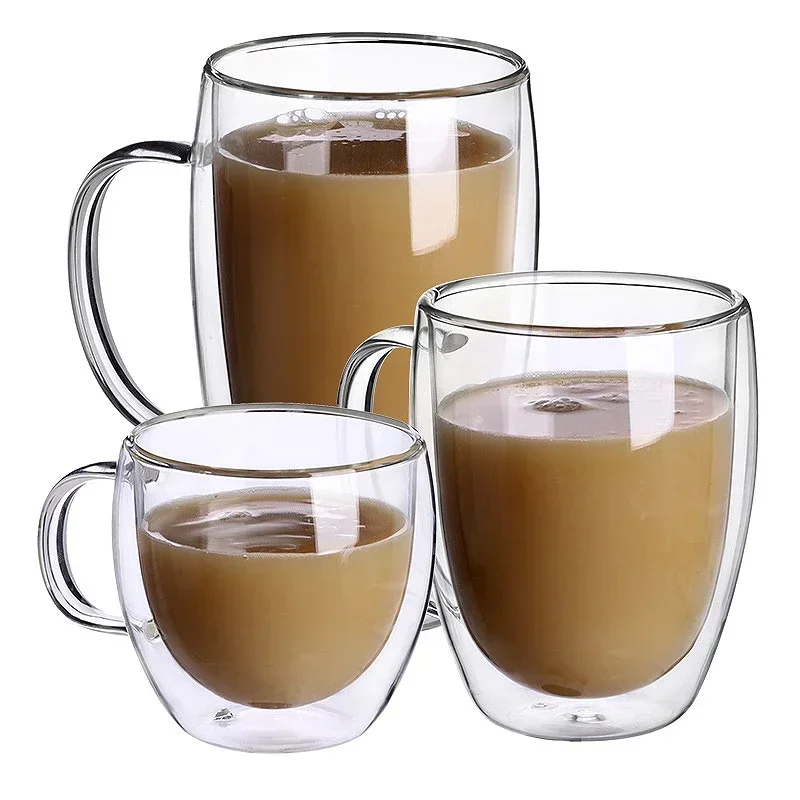 1-6PCS 80-450ML Hitzebeständige Doppel Wand Tee Glas Tasse Bier Kaffee Handgemachte Kreative Kalte getränke Transparent Drink Set