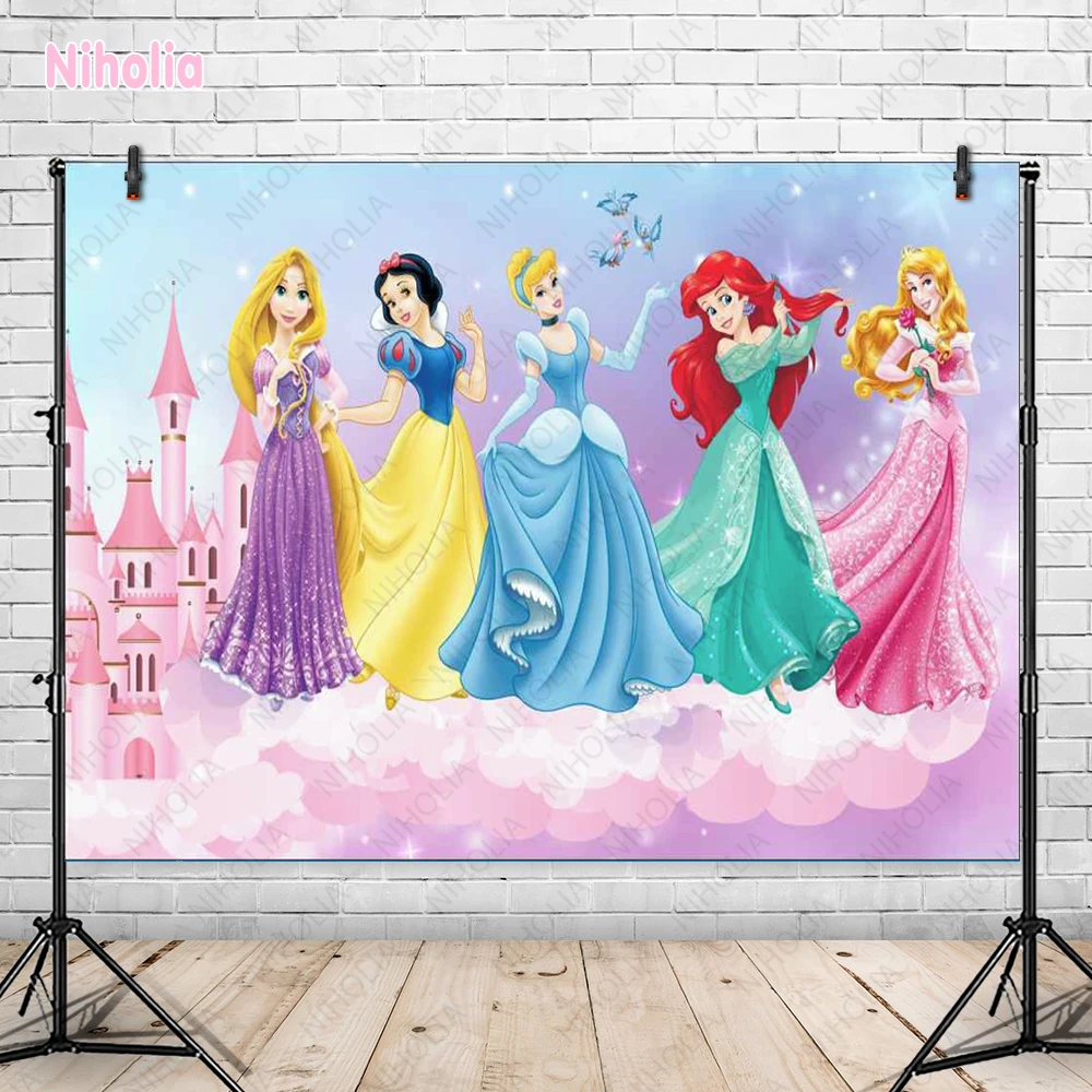 Disney Princess Theme Photo Backdrop Princess Girls Kid 1st Happy Birthday Party Decoration Baby Shower Custom Background Banner