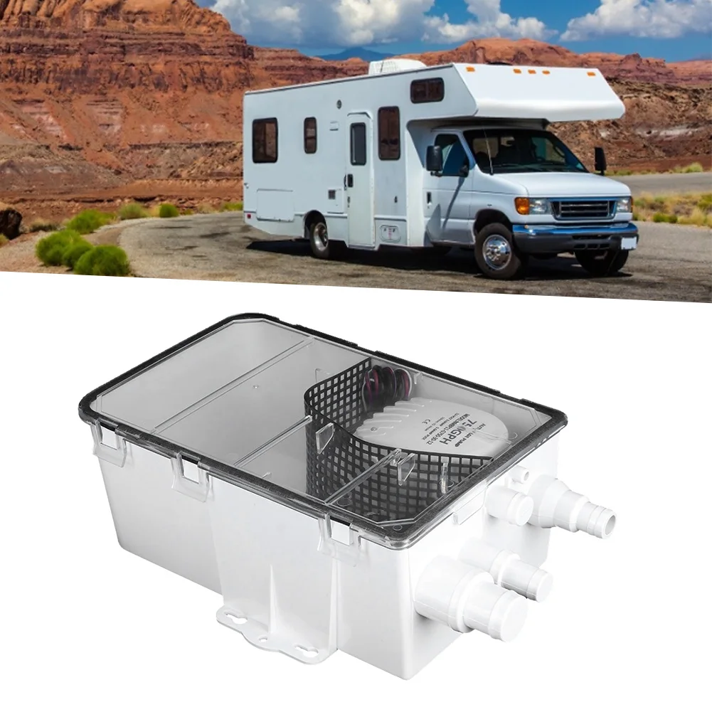 

750GPH Душевая поддон Душевая поддон Душевая поддон Насосная система Лодка RV Трюм 12V 750GPH Морской многопортовый дренажный ящик Морской душный насос