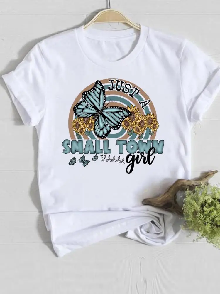 Camiseta de manga curta estampada com flores feminina, camiseta feminina, roupas casuais, aquarela, moda doce dos anos 90, camiseta gráfica para senhora