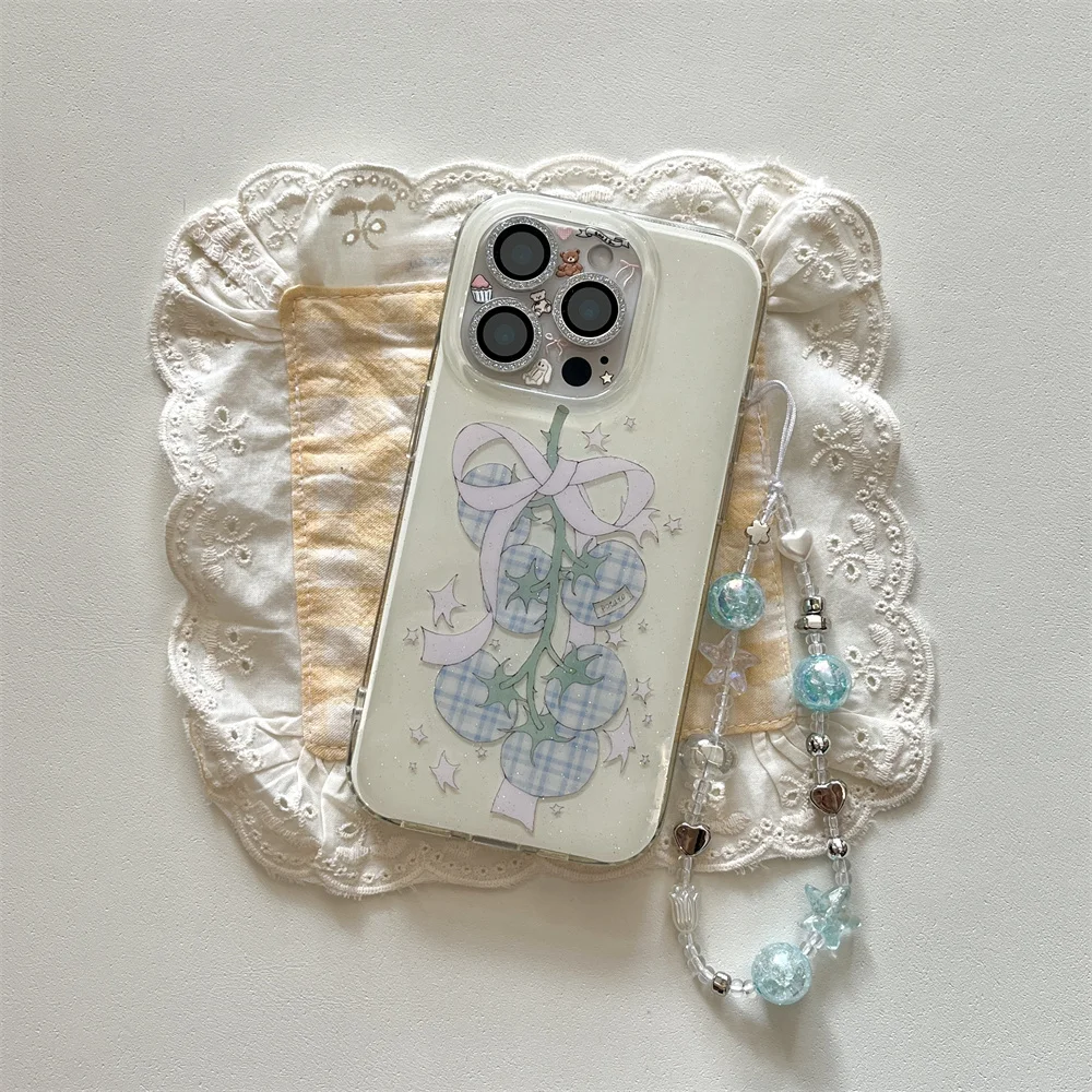 

INS Fashion Plaid Tomato Case Protective Cover for iPhone 14 15 16 Pro Max 15 Pro Cover with Hinges Cute Bow Kawaii Lovely Cases