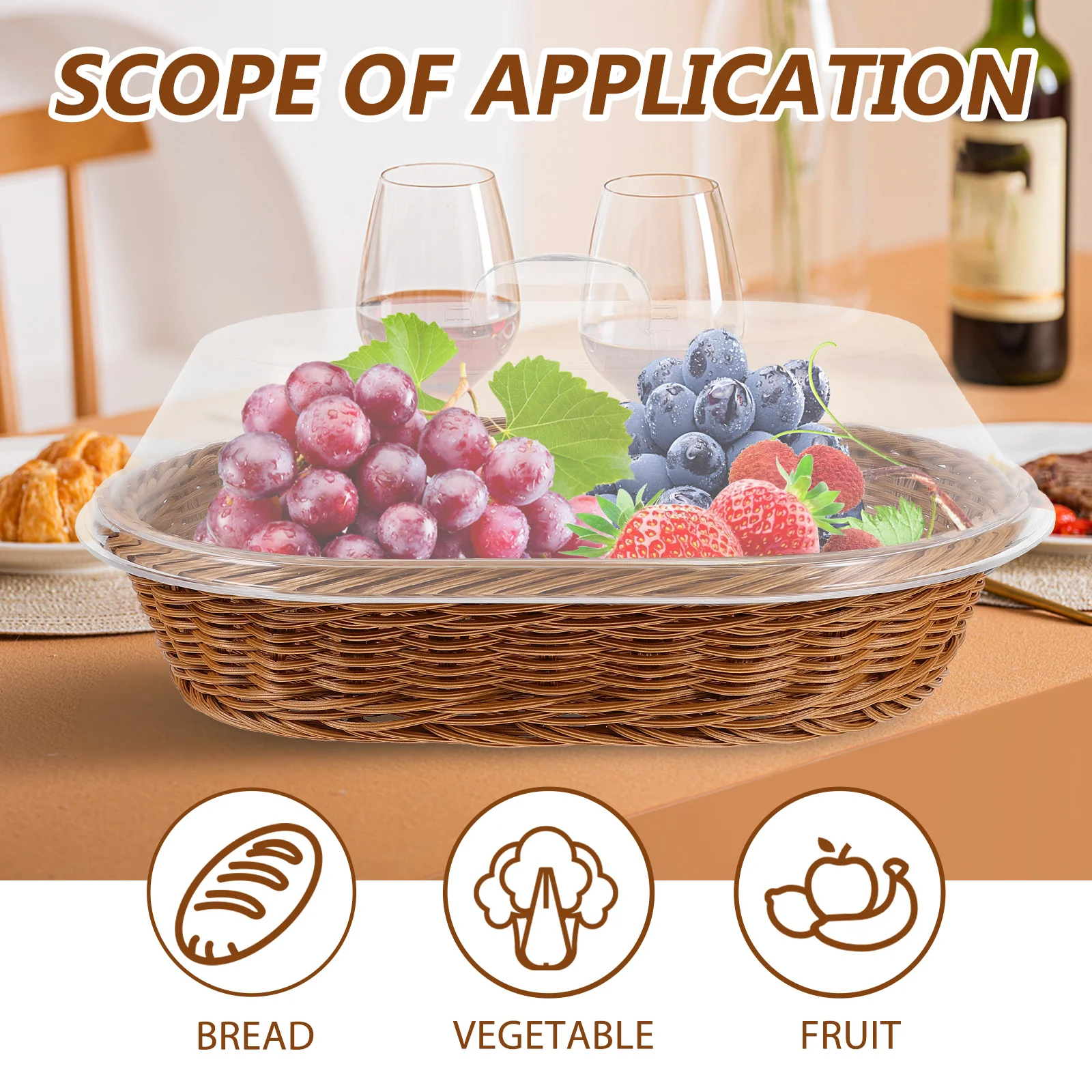 

Bread Basket Food Preservation Transparent Lid Round Basket for Home Bakery Fruits Vegetables Dessert Food Serving Tray