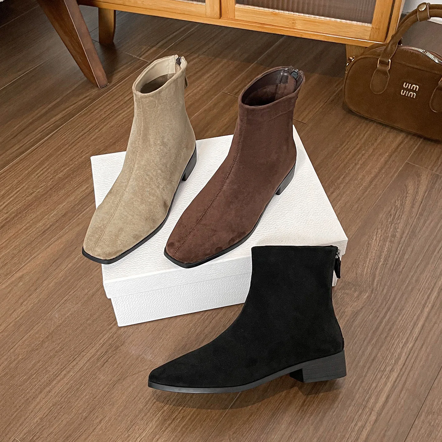 

Women Suede Leather Zipper Ankle Boots for Women Black Brown Handmade Thick Fur Outdoors Warm Winter Women Boots Fashion