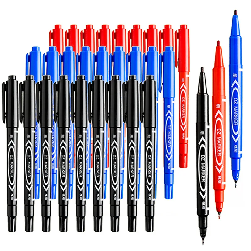 3Pcs Permanent Double Head Marking Pen Waterproof Ink Fine Spot Black Blue Red Ink 0.5/1.0mm Round Head Fine Color Marking Pen