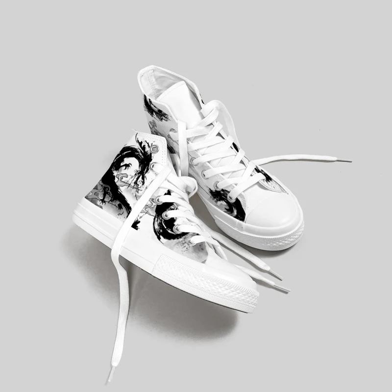 Amy and Michael Original Design The Dragon Shoes Unisex Teenagers Graffiti High Top Canvas Shoes Trendy Women Casual Sneakers