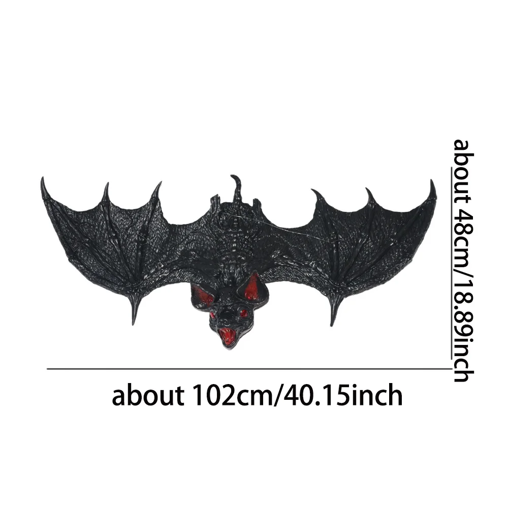 Black Bat Hanging Decor Big Realistic Pu Ornament Giant Animal Pendant Haunted House Halloween Party Home Yard Wall Decor Props 6