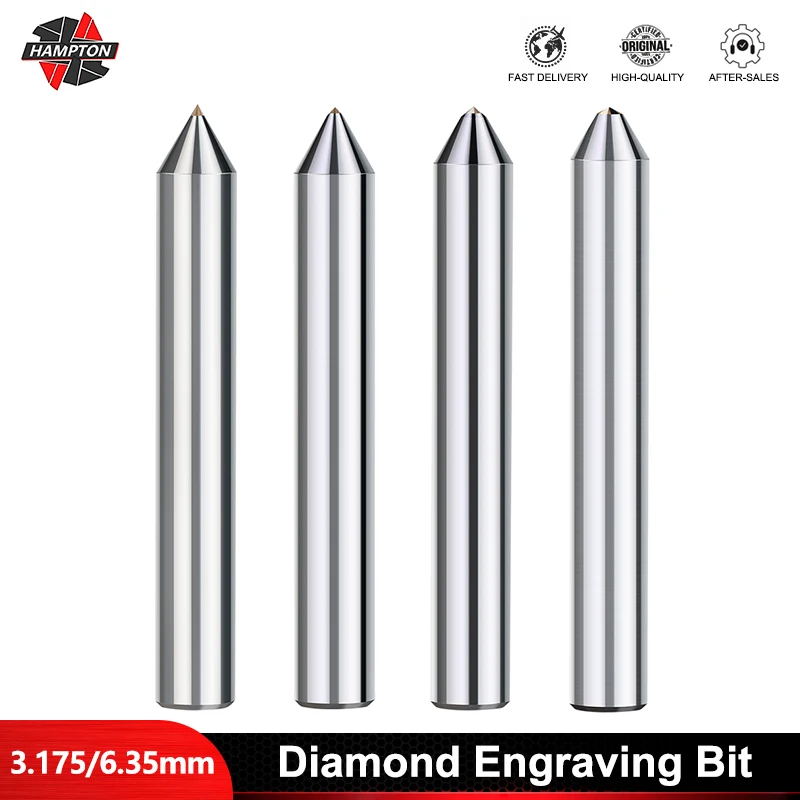 Hampton Diamond Engraving Bit 3.175mm 6.35mm Milling Cutter 60-120 Degree Engraving Cutter Metal Stone PCB Bit CNC Cutting Tool