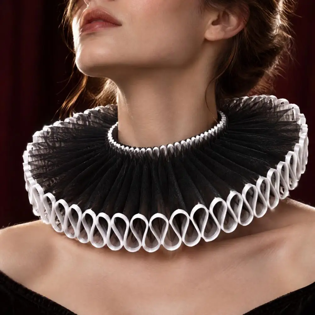 Pleated Accordion Collar for Halloween Vintage Collar Set Lace Fake Collar Adjustable Pleated Neck for Halloween for Costume