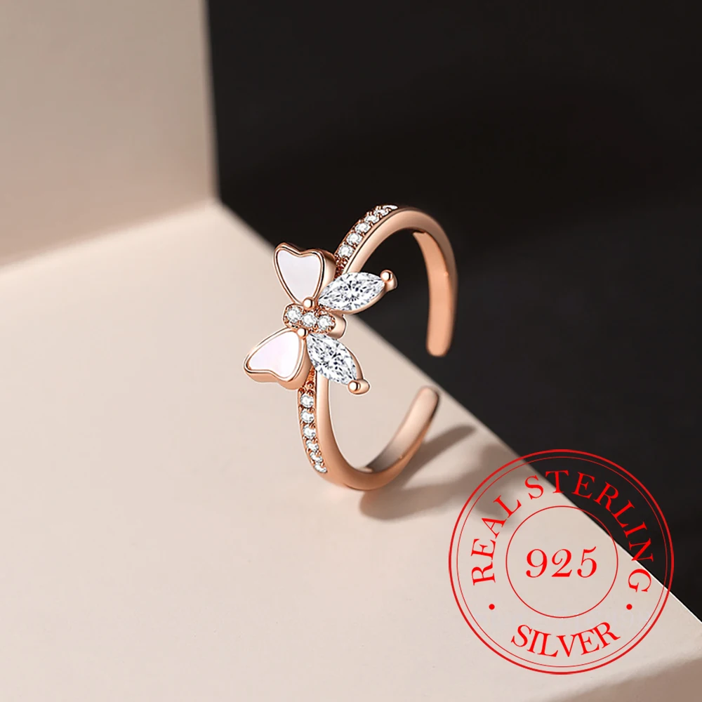 

925 Sterling Silver Jewelry 18K Gold Plated Crystal Butterfly Finger Rings for Women Wedding Party Jewelry For Girls Friend Gift