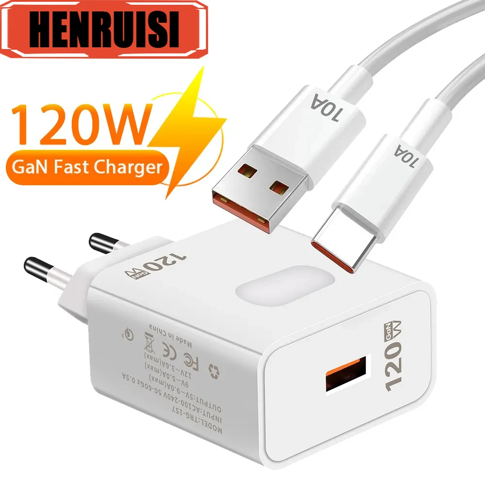 120W GaN USB C Charger QC3.0 Quick Charge Mobile Phones Charger Adaptor 10A Type C Cable For Xiaomi Samsung iPhone Fast Chargers