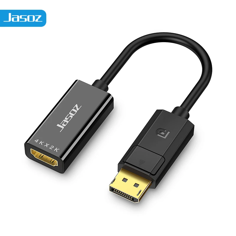 Jasoz DP naar HDMI-adapter, 4K 1080P, DisplayPort-stekker naar HDMI-bus, converterkabel voor pc, laptop, tv, monitor en projector.