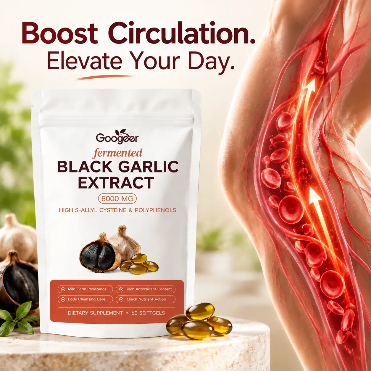 Fermented Black Garlic Softgels Improve Blood Circulation Enhance Body Cleansing Boost Daily Cellular Metabolism 60 Softgels