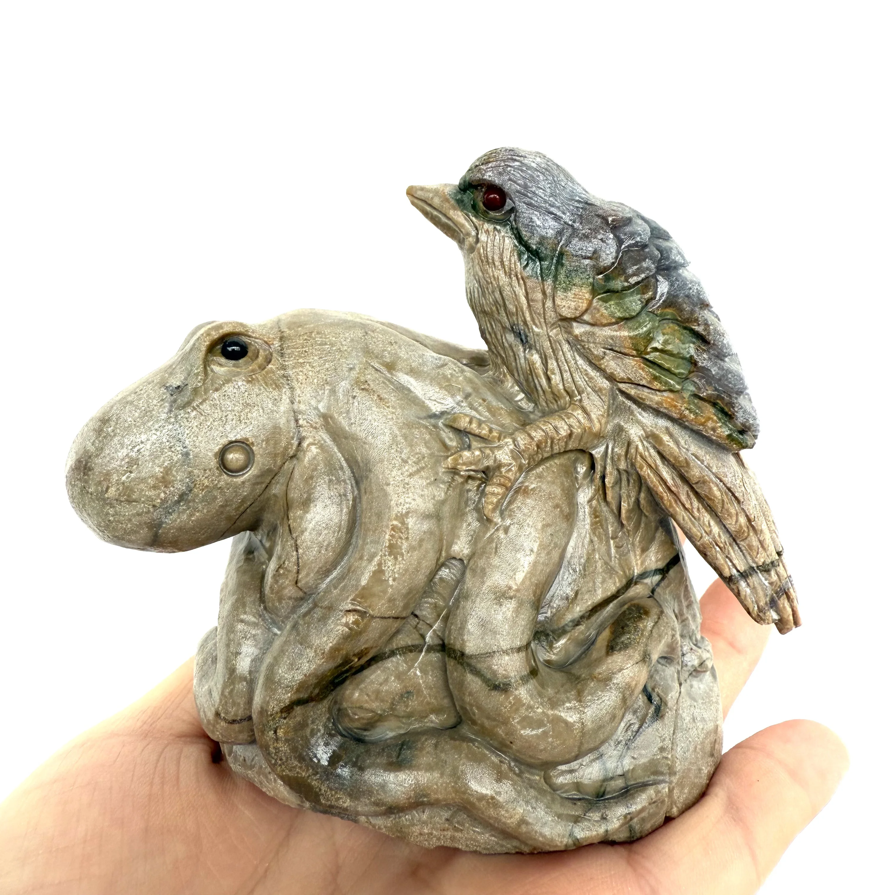 

Exquisite!Natural Ocean Jasper Hand Carved Octopus & Bird Animal Sculpture, Home Reiki Decoration Healing Crystal Energy Stone