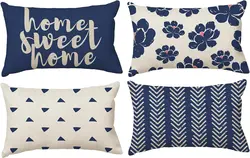 Blue decorative pillowcase 30X50cm flower geometric design waist pillow pillowcase, cushion cover is suitable for sofa.