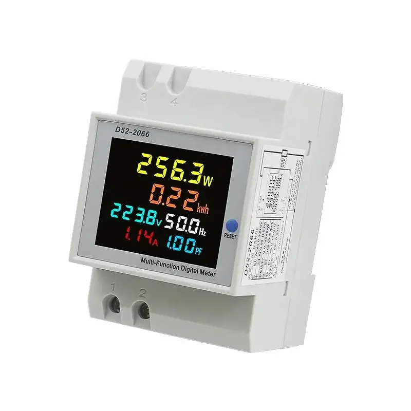 6 IN 1 Display Smart Meter Din Rail AC Monitor Voltage Current Power Factor Active KWH Electric Energy Frequency Meter D52-2066