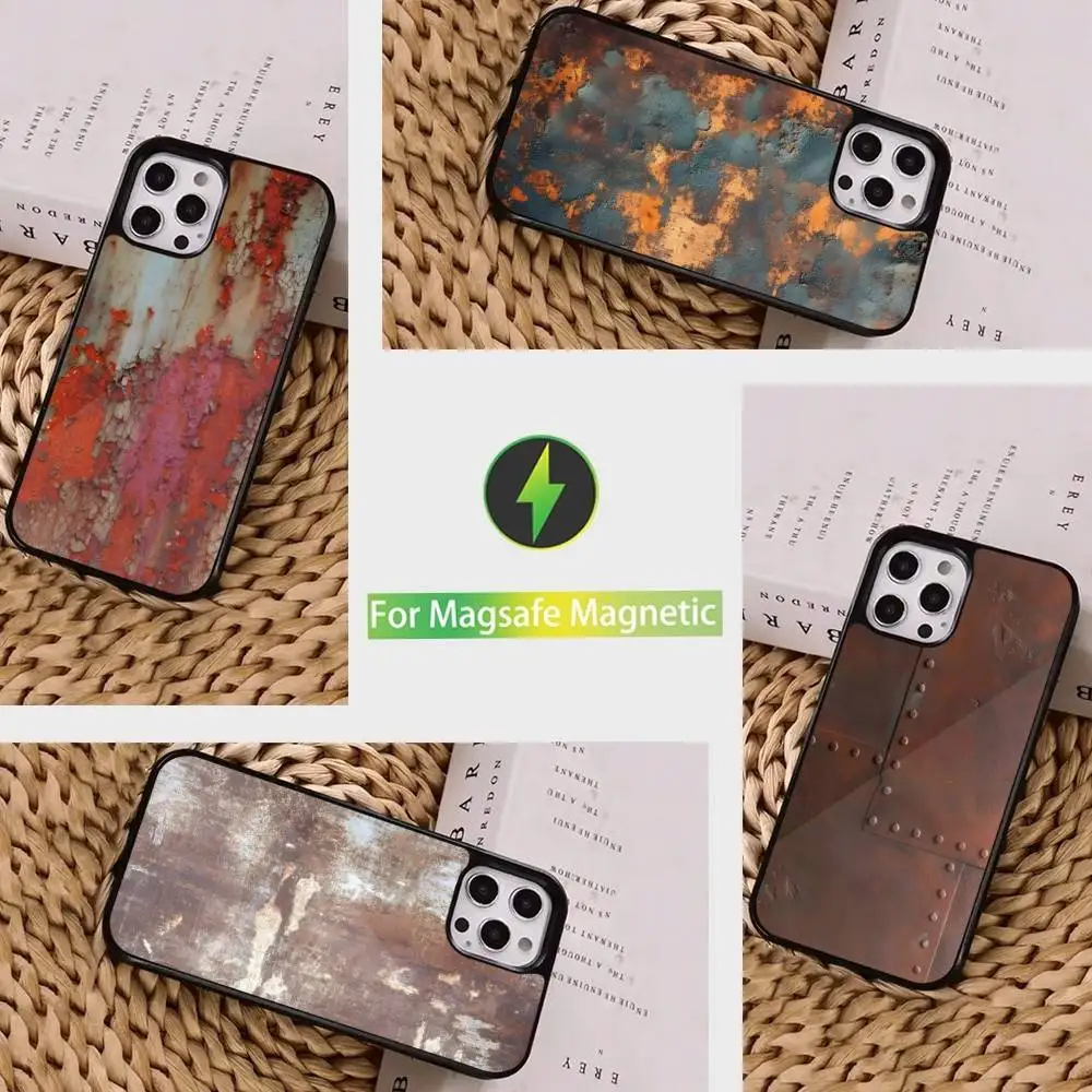 Rusty Retro Style Industrial Case For iPhone 16,15,14,17,13,12,11,Pro,Max,Plus,Mini, Magsafe,Magnetic Wireless Charging Case