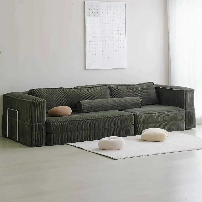 

Italian minimalist corduroy fabric lazy sofa living room small apartment dual-purpose tatami three-person folding sofa