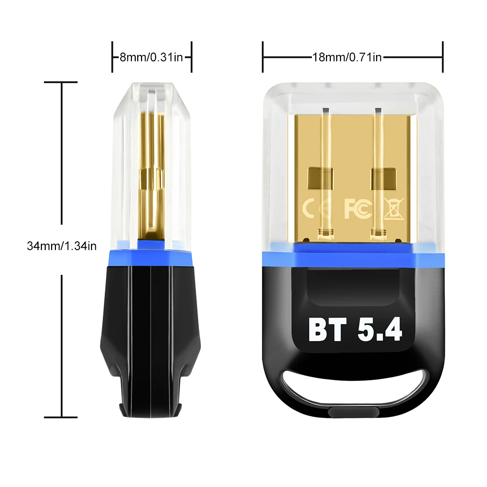 Bluetooth Adapter for PC USB Bluetooth 5.4 5.3 Dongle Bluetooth Receiver for Speaker Wireless Mouse Keyboard Audio Transmitter