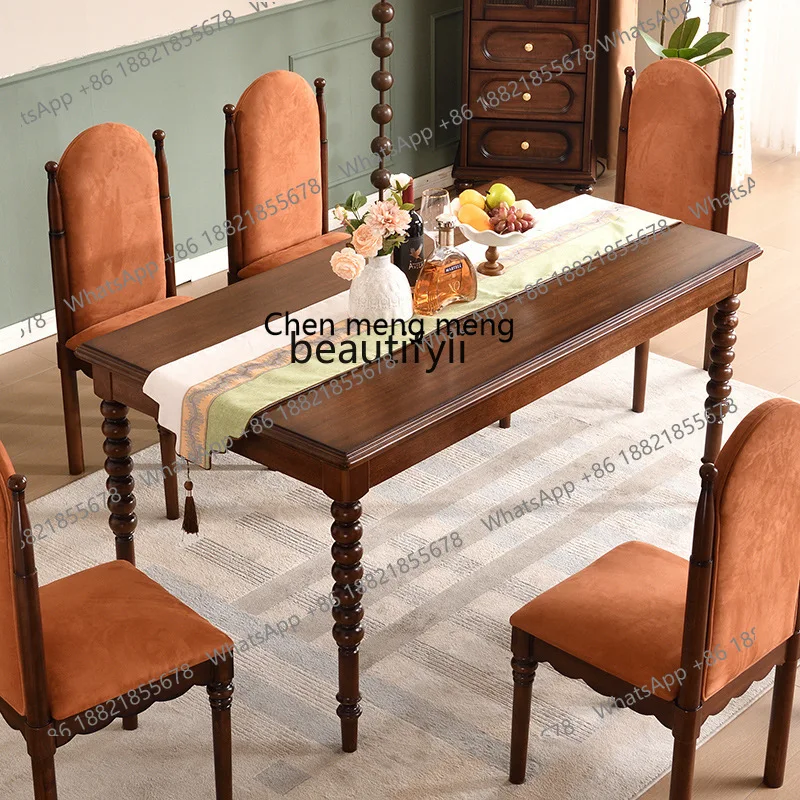 X  Solid wood dining table and chair combination set, one table, four or six chairs, retro and simple home restaurant