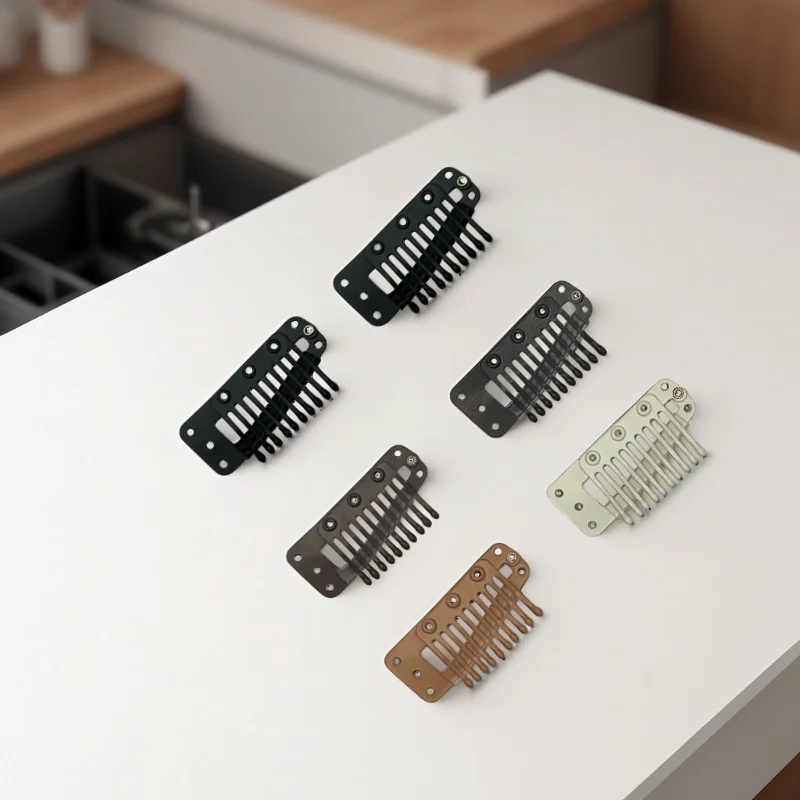 50 stks/pak Nep Haar Clip met Rubber voor Haarverlenging DIY Clip Haarverlenging 10 Tanden Pruik Stof Zwart Wit S Bruin