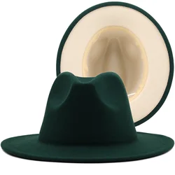 2022 Simple Two toned fedoras hats for men green beige bottom felt hat jazz hat bowler hat perfomance hat men church hat 56-58CM