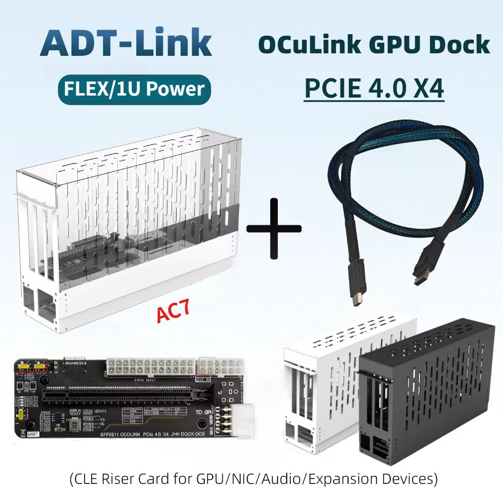 50CM Oculink EGPU Graphics Card Dock for Laptop/ Mini PC 64GB/s PCI-E 4.0 X4 FLEX 1U Power Portable External EGPU Case Enclosure
