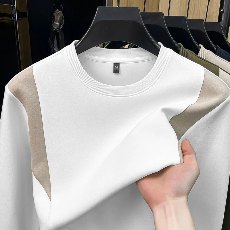 Brand luxury new men's sweatshirt personality color blocked youth comfort fashion casual round neck high-end long sleeve T-shirt