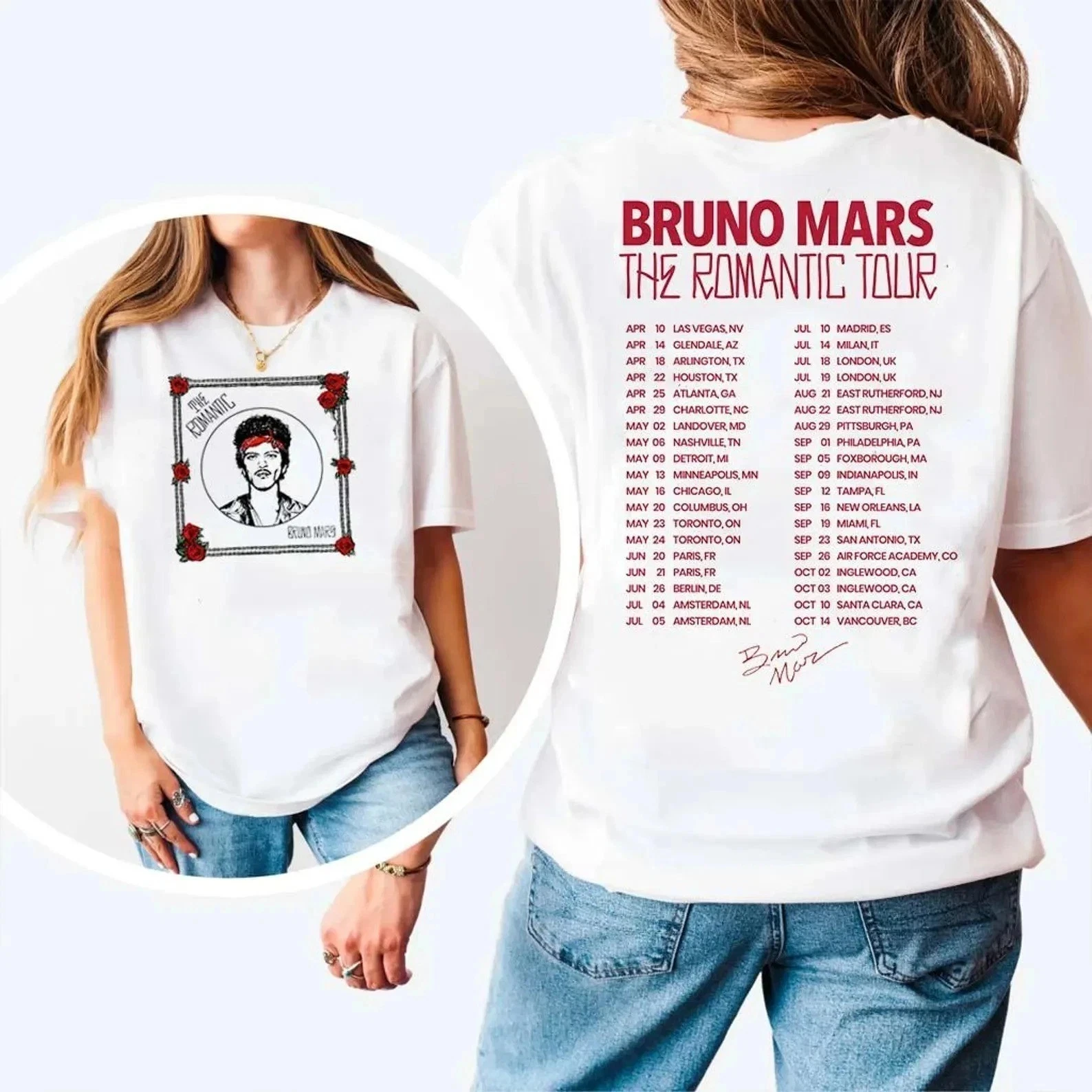 

Футболка Bruno Mars The Romantic Tour 2026, летняя, мужская и женская, люксовая, модная, повседневная, хлопковая, мужская одежда