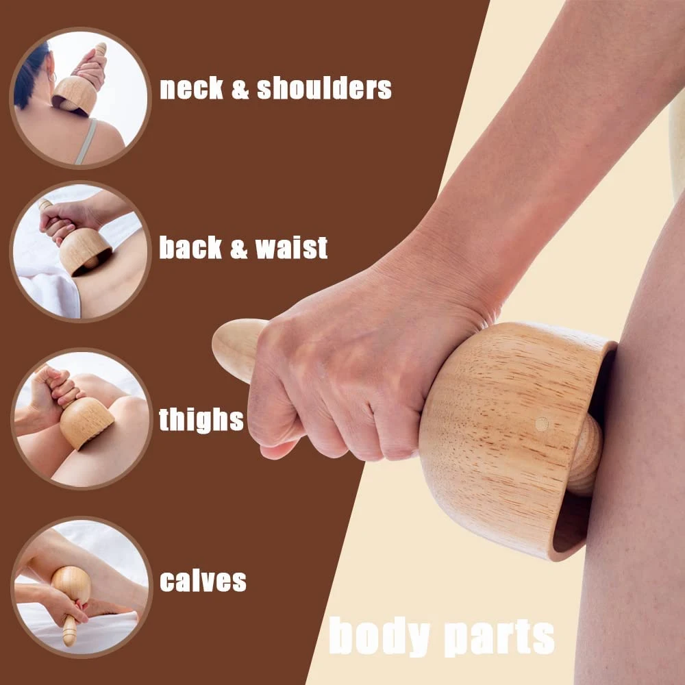 Tasse de thérapie en bois avec rouleau, outil de massage thérapeutique en bois, rouleau de fascia pour la saillie du corps, drainage de proximité lymphatique, dissolvant de cellulite