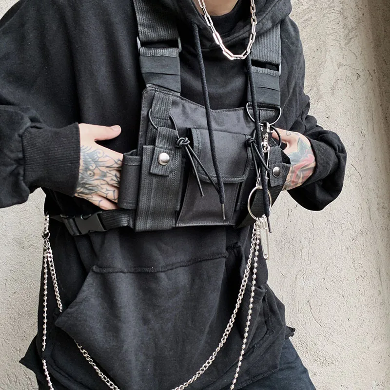 Functional Tactical Chest Rig Bag For Unisex Fashion Bullet Hip Hop Vest Streetwear Bag Waist Pack Women Black Chest Bag YB415