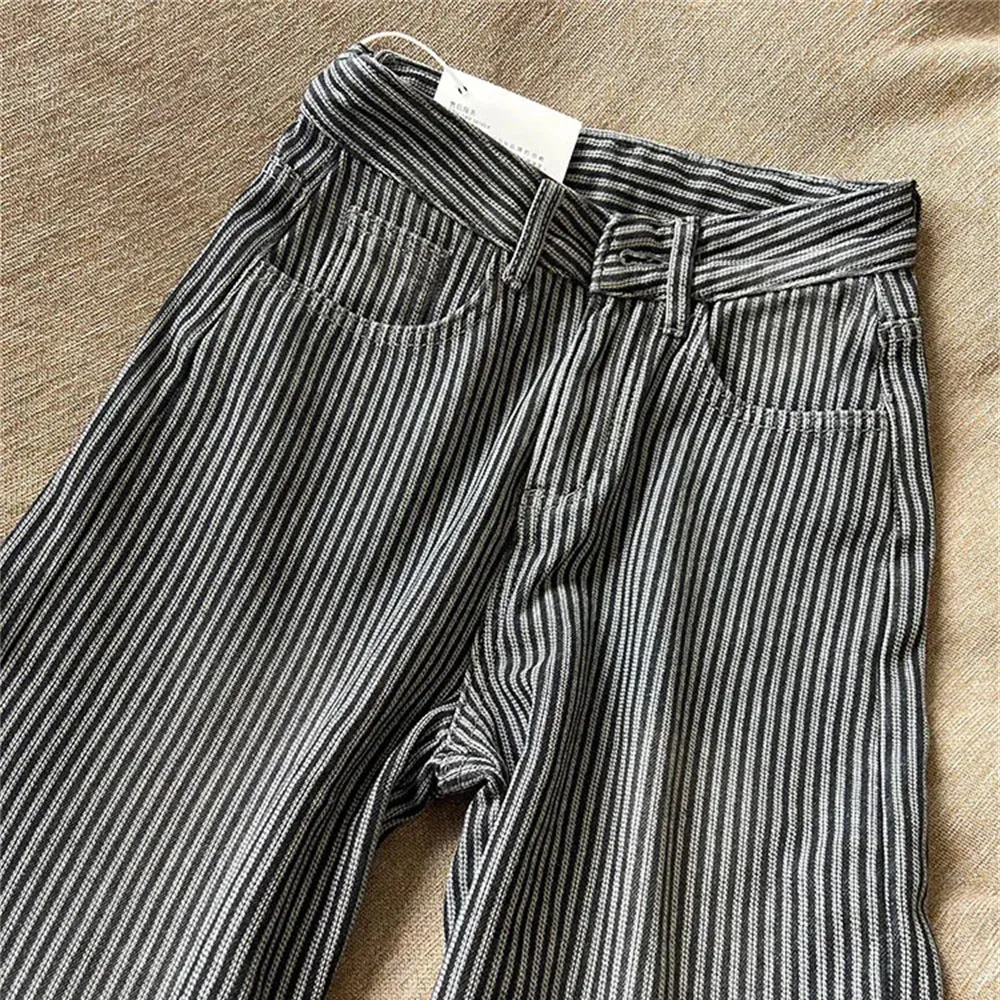 Streep Print Winter Baggy Jeans Vrouwen Vintage Amerikaanse Hoge Taille Casual Y2k Denim Broek Dames Koreaanse Rechte Wijde Pijpen Broek