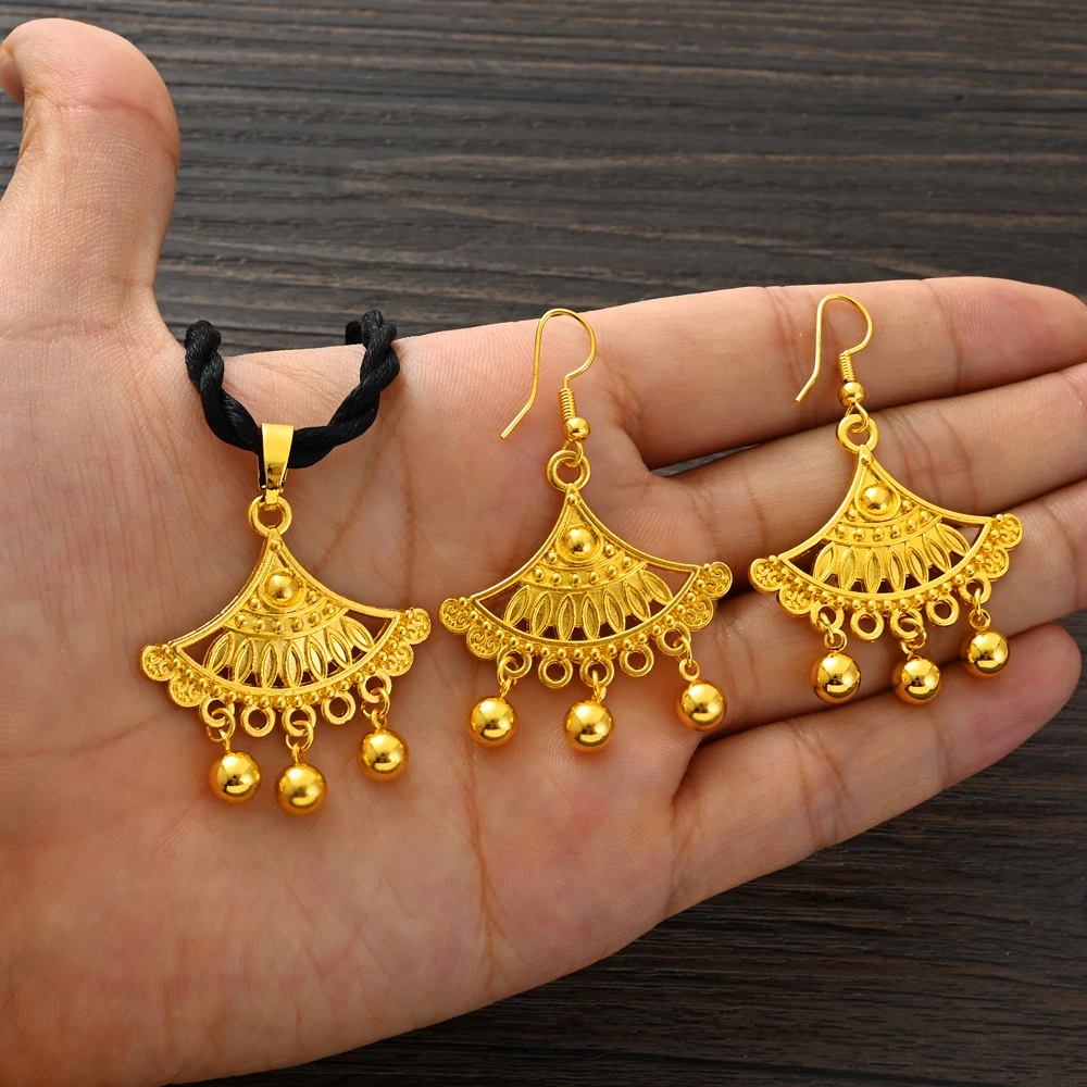 Bangrui Gold Color Dangle Africa/Middle East/Terkish/Negeria/Thailand Love Earrings Pendant Golden Braidal Jewellery Set