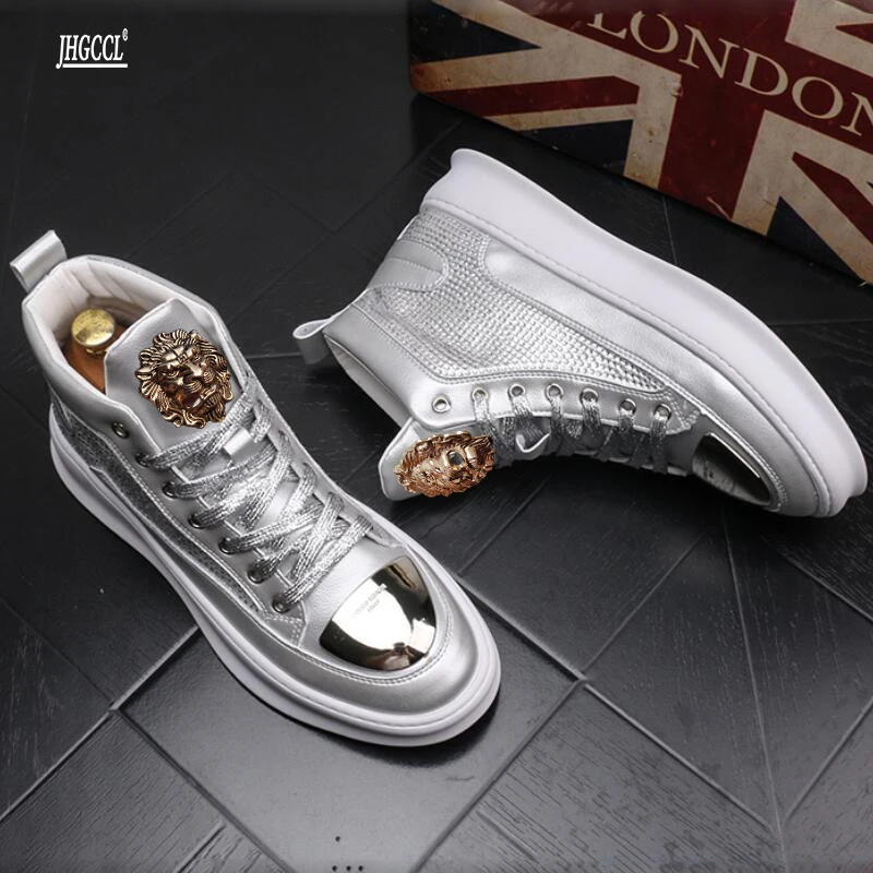 Black Shining Luxury Rhinestone High Tops Zip Men Sneakers Punk Casual Shoes Male Ankle Boots Zapatillas Hombre A4