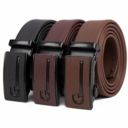 【LEON＇S】High Quality Men Leather Belt Metal Automatic Buckle Work Business Black Cowskin PU Strap 2023 NEW
