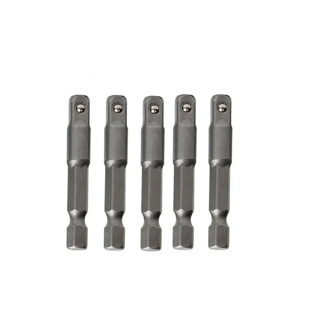 5PCS Spring Loaded Ball Bearing Head Socket Adapters 1/4 Hex Shank To 1/4 Square Drive For Quick Change Chucks