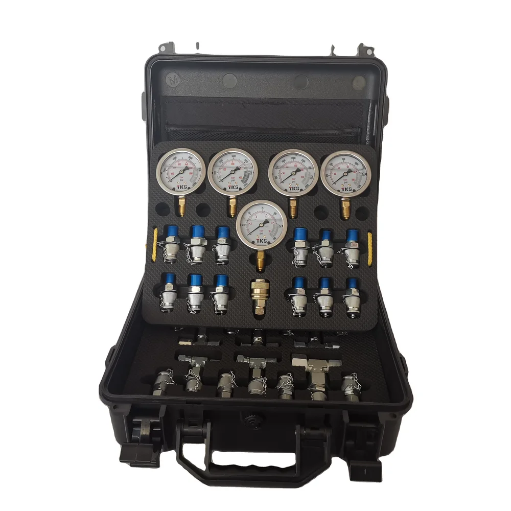 

Hydraulic Pressure Test Kit 5 Gauges 5 Test Hoses and 13 Couplings and 14 Tee for CAT Excavators