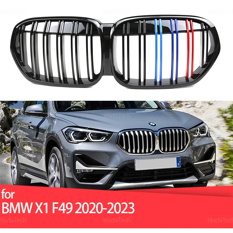 

Решетка переднего бампера для BMW X1 F48 F49 LCI 2020 2021 2022 2023, автомобильные аксессуары, АБС-пластик, 2 ячейки, глянцевая черная передняя решетка радиатора