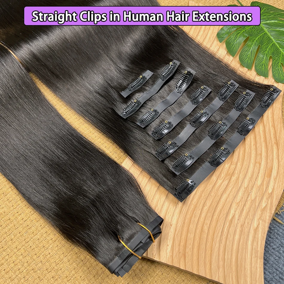 مستقيم بو كليب Ins وصلات شعر 100% شعر الإنسان اللون الأسود الطبيعي 100 جرام/مجموعة 7 قطعة سلس غير مرئية بولي Weft لحمة للنساء