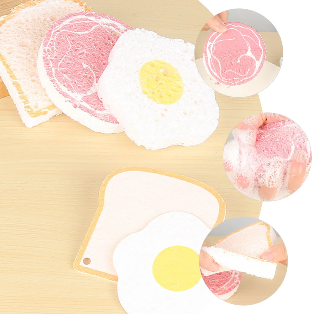 

3pcs Reusable Wooden Pulp Cotton Dish Swab Sponge Scrubber Kitchen Cleaning Sponges for Dishes Household Efficient