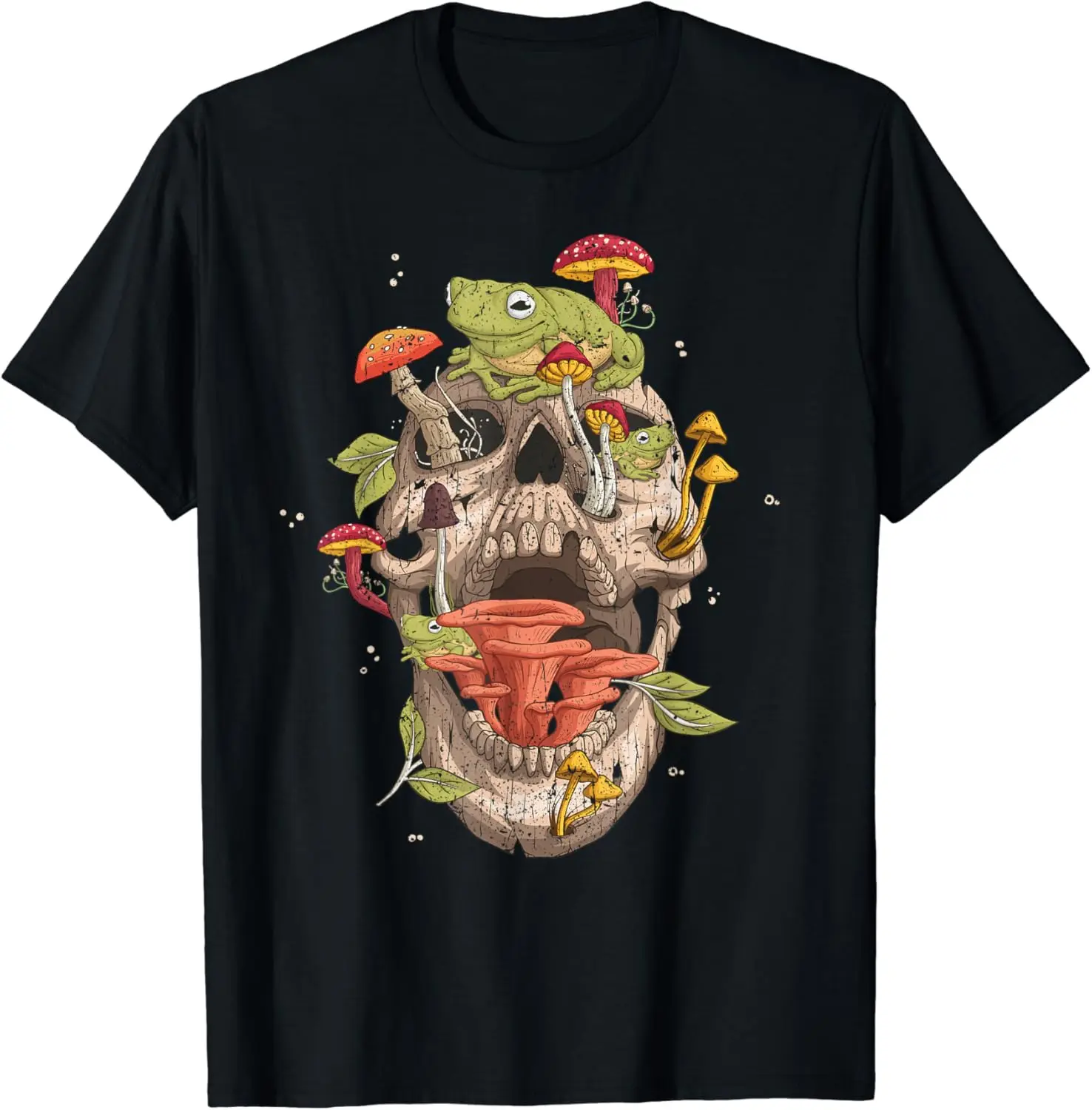 

Cottagecore frog Skull Mushroom Collector Men Women Vintage T-Shirt Men's and women's T-shirts