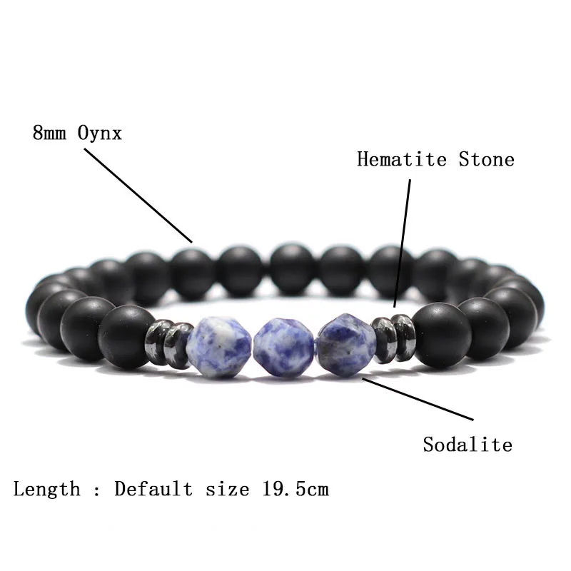 Fashion Mens Bracelet Black Onyx Stone Braclet Irregular Natural Tiger Eyes Sodalite Beaded Braslet Pulsera Hombre Accessories