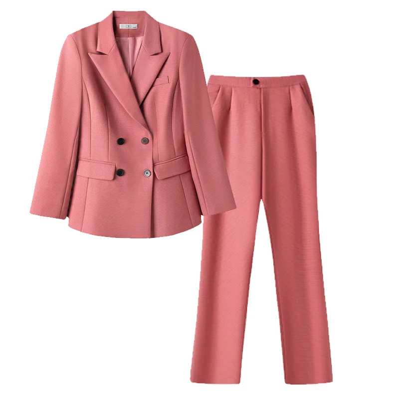 Large Size Ladies Blazer And Pant Suit Formal Pink Purple Black Solid Women Jacket Trouser Female Business Work Wear 2 Piece Set