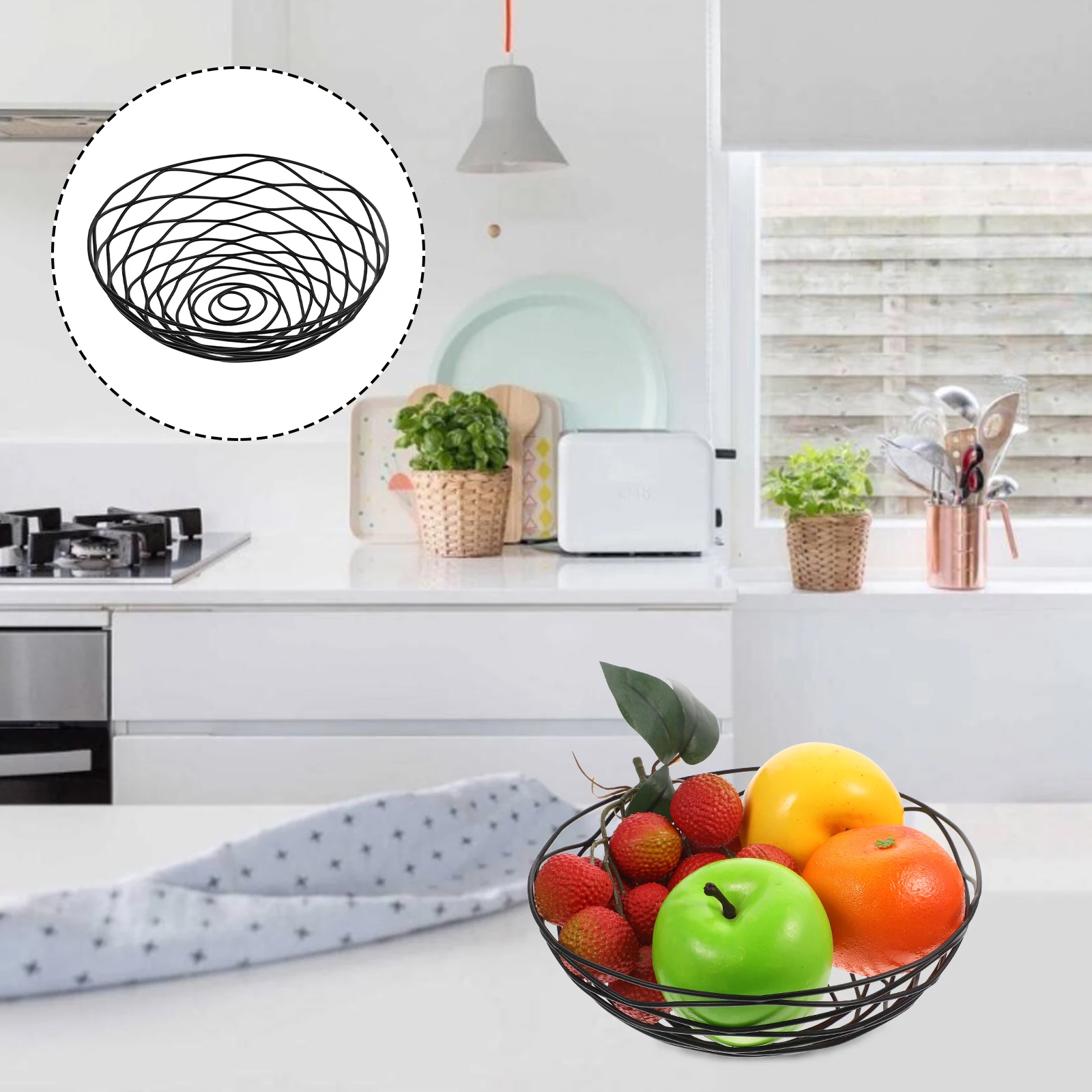 

Metal Bread Basket Black Round Wire Fruit Vegetable Storage Holder For Kitchen Tabletop Dining Home Hotel Decoration