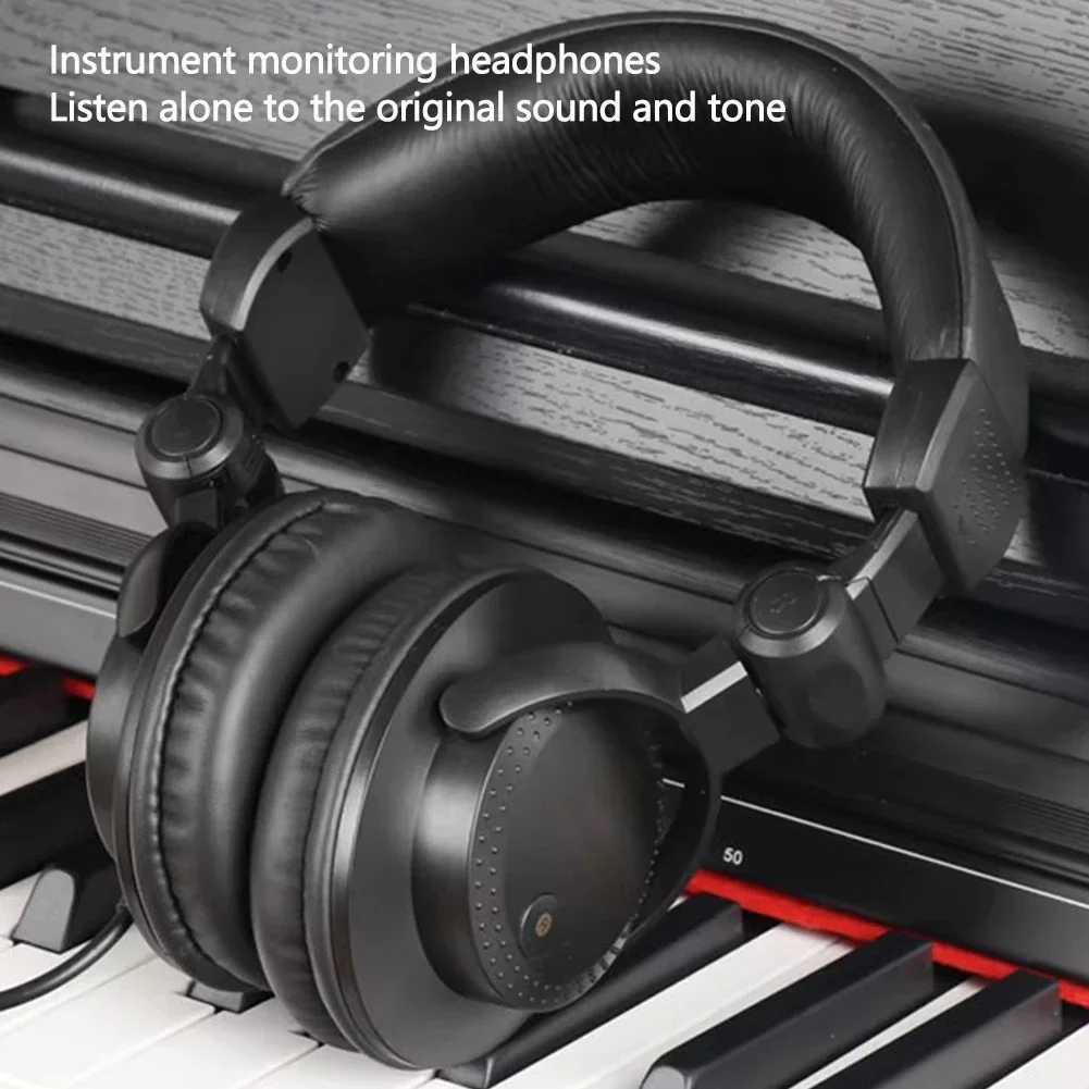 1Pc Over Ear Wired Studio HiFi Headphones With Mic For Guitar Universal Professional Hi-Res DJ Monitor Headset Headband Denoise