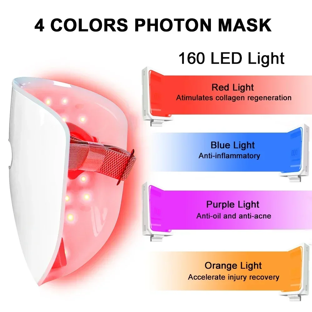 4 Colors LED Facial Mask Skin Rejuvenation Whitening Anti Acne Face Lifting Firm Photon Led Therapy Mask Skin Care Beauty Device