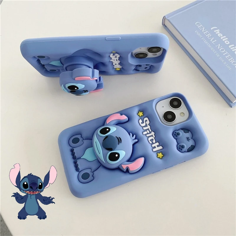 

Disney Stitch Cartoon Phone Case for Apple IPhone 16 15 14 Pro Max Cute Cover with Stand Bracket Anti-drop Anime Back Shell Gift