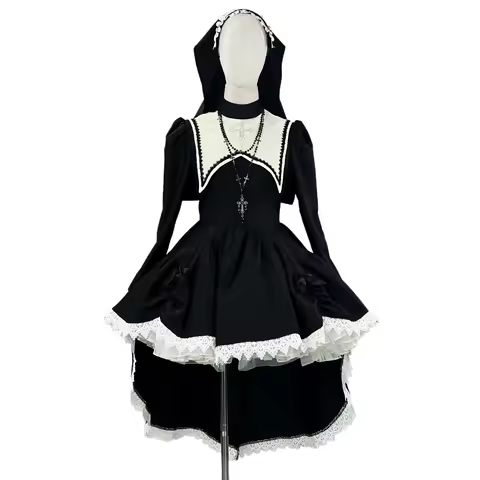 S -5XL Black Goth Nun Lolita Dress Cosplay Costume Girl Woman Anime Maid Waiter Dress Trending Party Stage Costumes