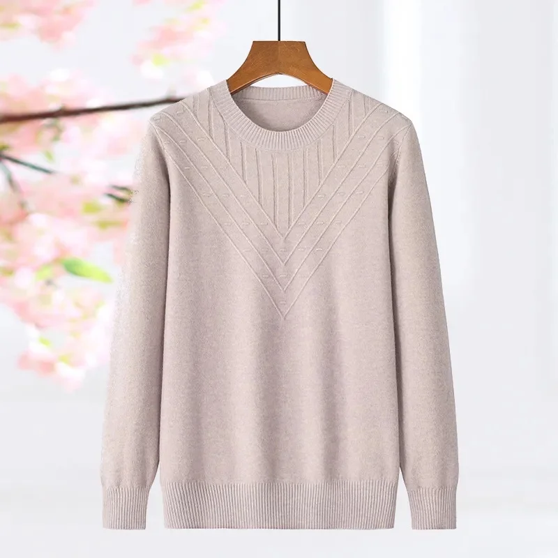 Elegant Female Jumper Bottom Shirt Knitted Sweater Women Pullover New Middle-aged Mother Autumn Winter Knitted Long Sleeve Top